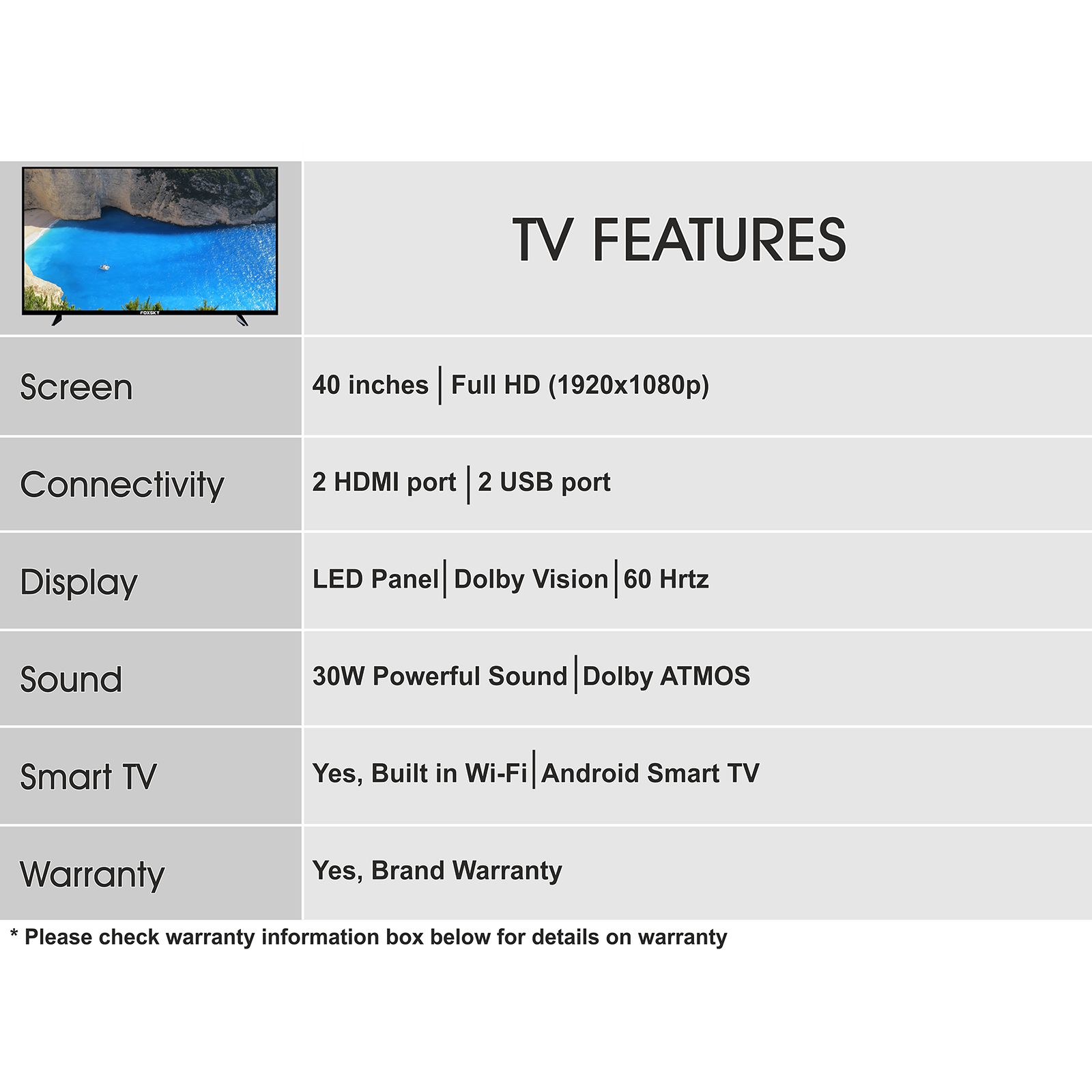 Buy Foxsky Fsfhs 101 Cm 40 Inch Full Hd Led Smart Android Tv With Stereo Speakers 2022 Model 7124